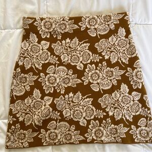 LOFT Floral Knit Mini Skirt - Brown & Cream
